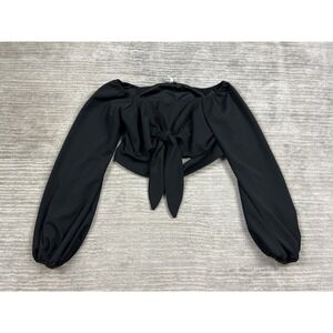 Top Chic Crop Top Womens Large Black Longsleeve Boho Front Tie Off Shoulder‎